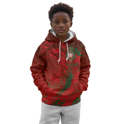 Morocco National Football Custom Kid Hoodie Atlas Lions Sporty Grunge Style - African Pride