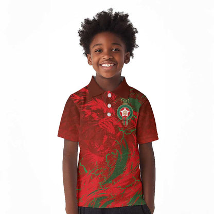 Morocco National Football Custom Kid Polo Shirt Atlas Lions Sporty Grunge Style - African Pride