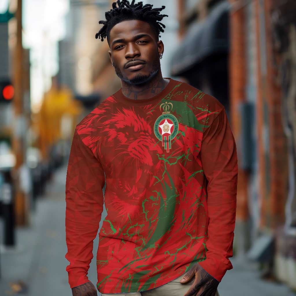 Morocco National Football Custom Long Sleeve Shirt Atlas Lions Sporty Grunge Style - African Pride