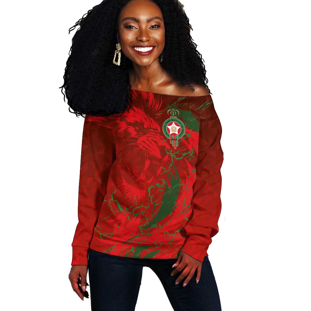 Morocco National Football Custom Off Shoulder Sweater Atlas Lions Sporty Grunge Style - African Pride