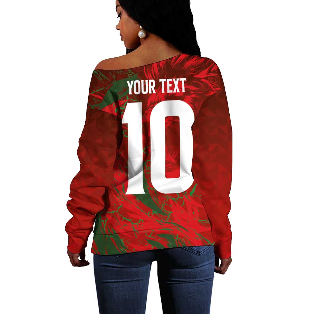 Morocco National Football Custom Off Shoulder Sweater Atlas Lions Sporty Grunge Style - African Pride