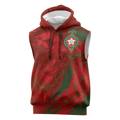 Morocco National Football Custom Sleeveless Hoodie Atlas Lions Sporty Grunge Style - African Pride