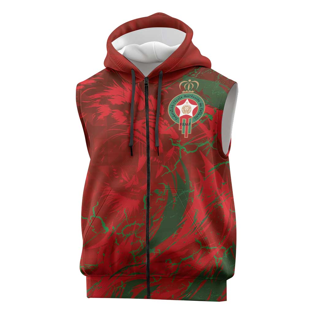 Morocco National Football Custom Sleeveless Zip Hoodie Atlas Lions Sporty Grunge Style - African Pride