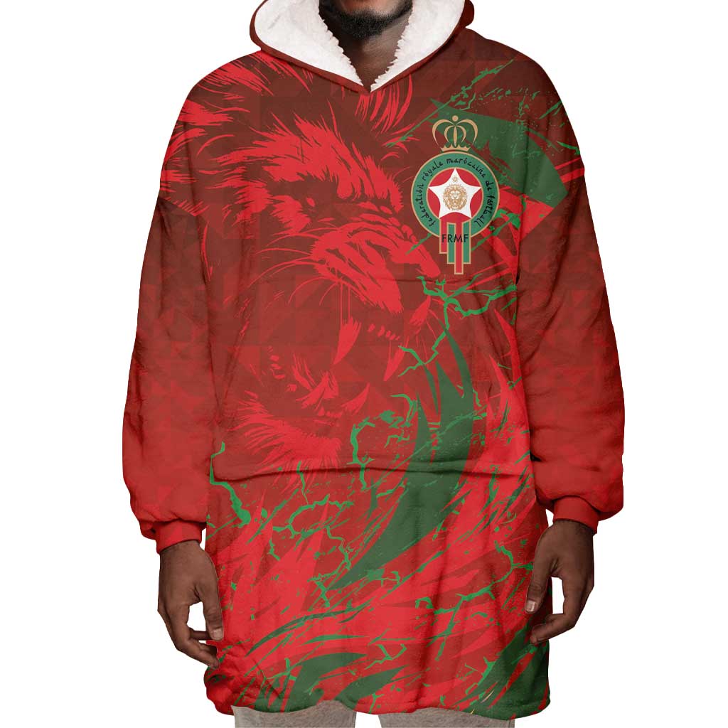 Morocco National Football Custom Wearable Blanket Hoodie Atlas Lions Sporty Grunge Style - African Pride