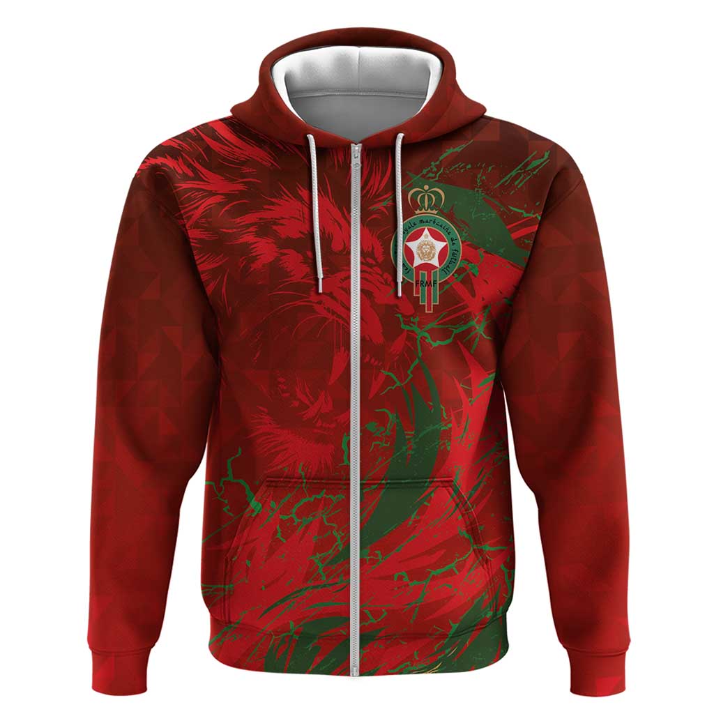 Morocco National Football Custom Zip Hoodie Atlas Lions Sporty Grunge Style - African Pride