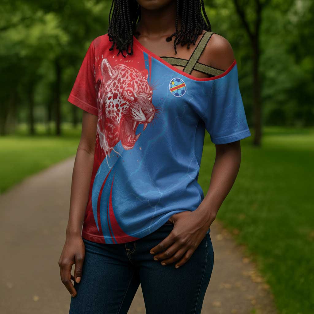 Custom Football 2026 DR Congo Leopards Cross Shoulder Shirt Lightning Style