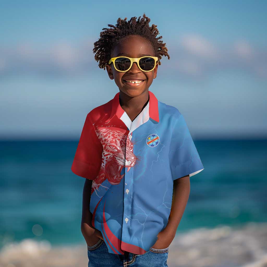 Custom Football 2026 DR Congo Leopards Kid Hawaiian Shirt Lightning Style