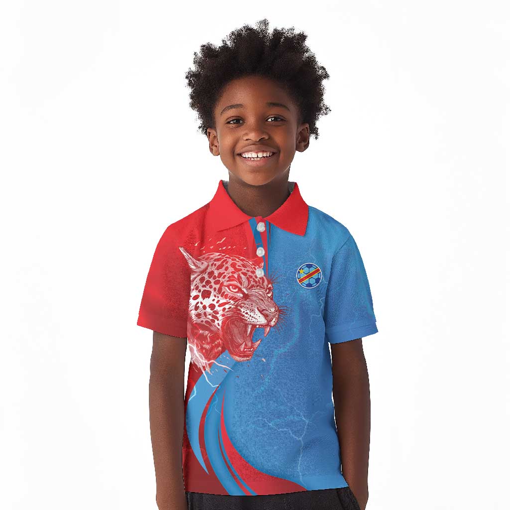 Custom Football 2026 DR Congo Leopards Kid Polo Shirt Lightning Style