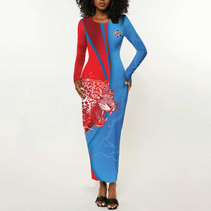 Custom Football 2026 DR Congo Leopards Long Sleeve Bodycon Dress Lightning Style