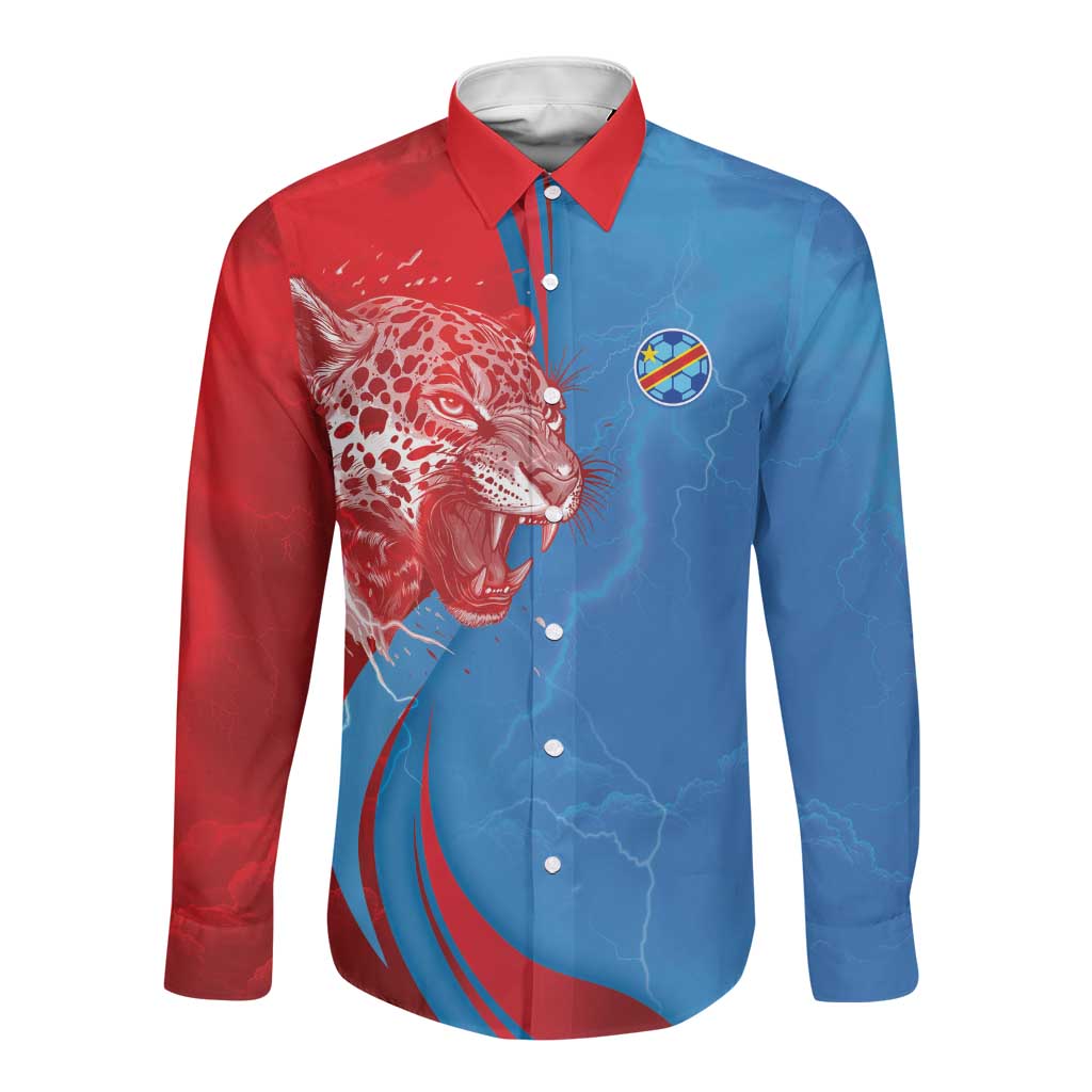 Custom Football 2026 DR Congo Leopards Long Sleeve Button Shirt Lightning Style