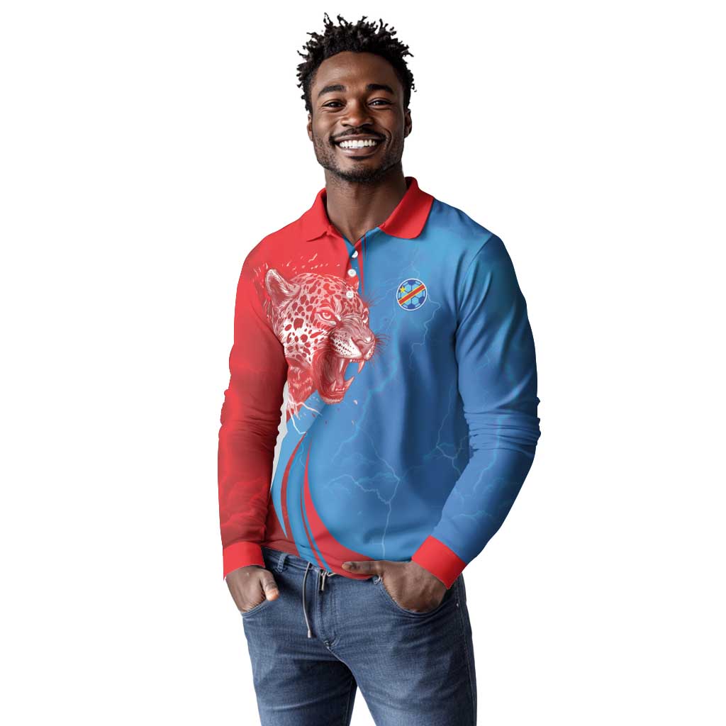 Custom Football 2026 DR Congo Leopards Long Sleeve Polo Shirt Lightning Style