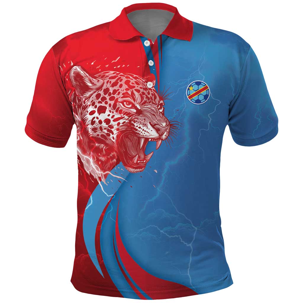 Custom Football 2026 DR Congo Leopards Polo Shirt Lightning Style