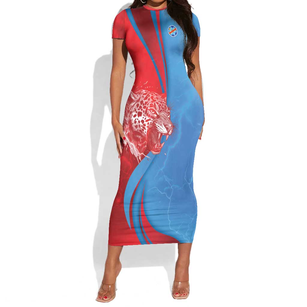 Custom Football 2026 DR Congo Leopards Short Sleeve Bodycon Dress Lightning Style