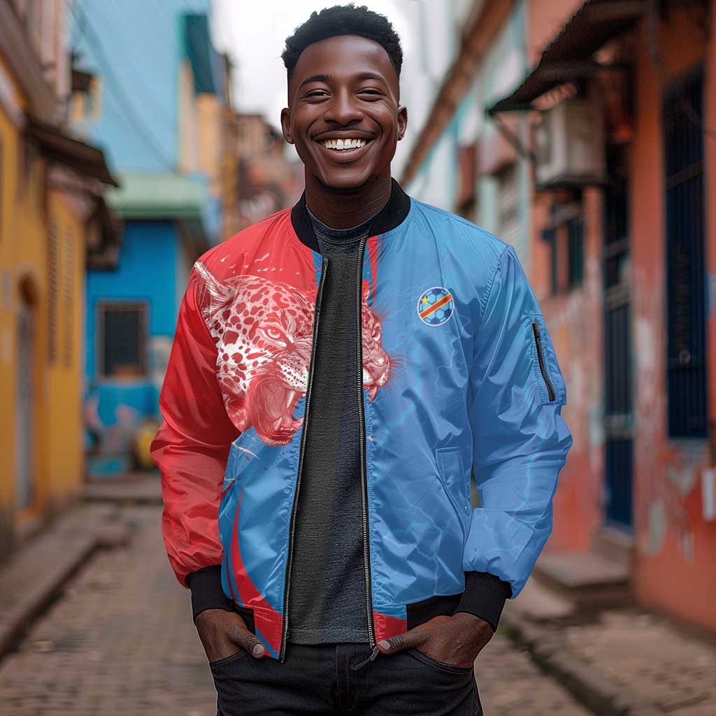 Custom Football 2026 DR Congo Leopards Sleeve Zip Bomber Jacket Lightning Style