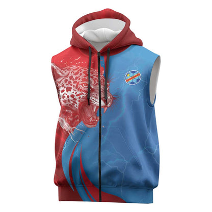Custom Football 2026 DR Congo Leopards Sleeveless Zip Hoodie Lightning Style