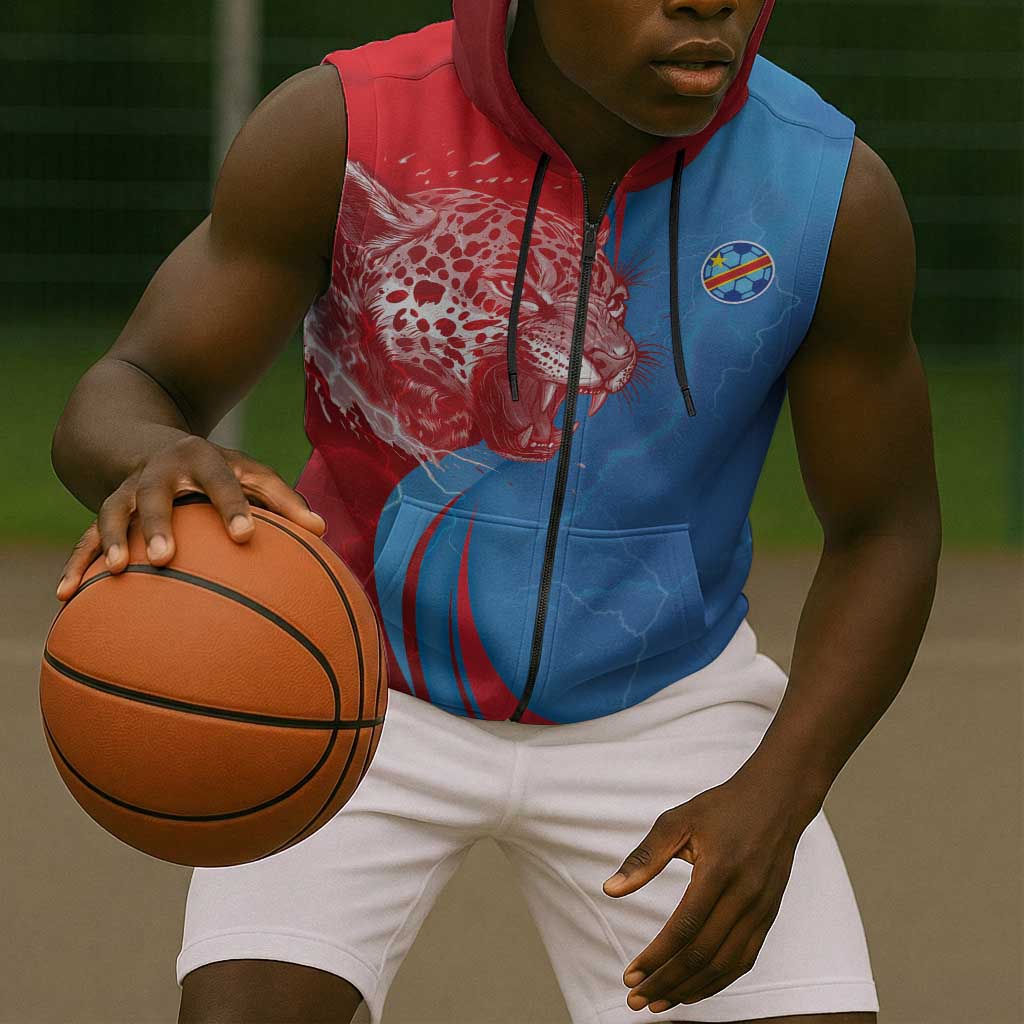 Custom Football 2026 DR Congo Leopards Sleeveless Zip Hoodie Lightning Style
