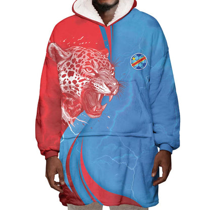 Custom Football 2026 DR Congo Leopards Wearable Blanket Hoodie Lightning Style