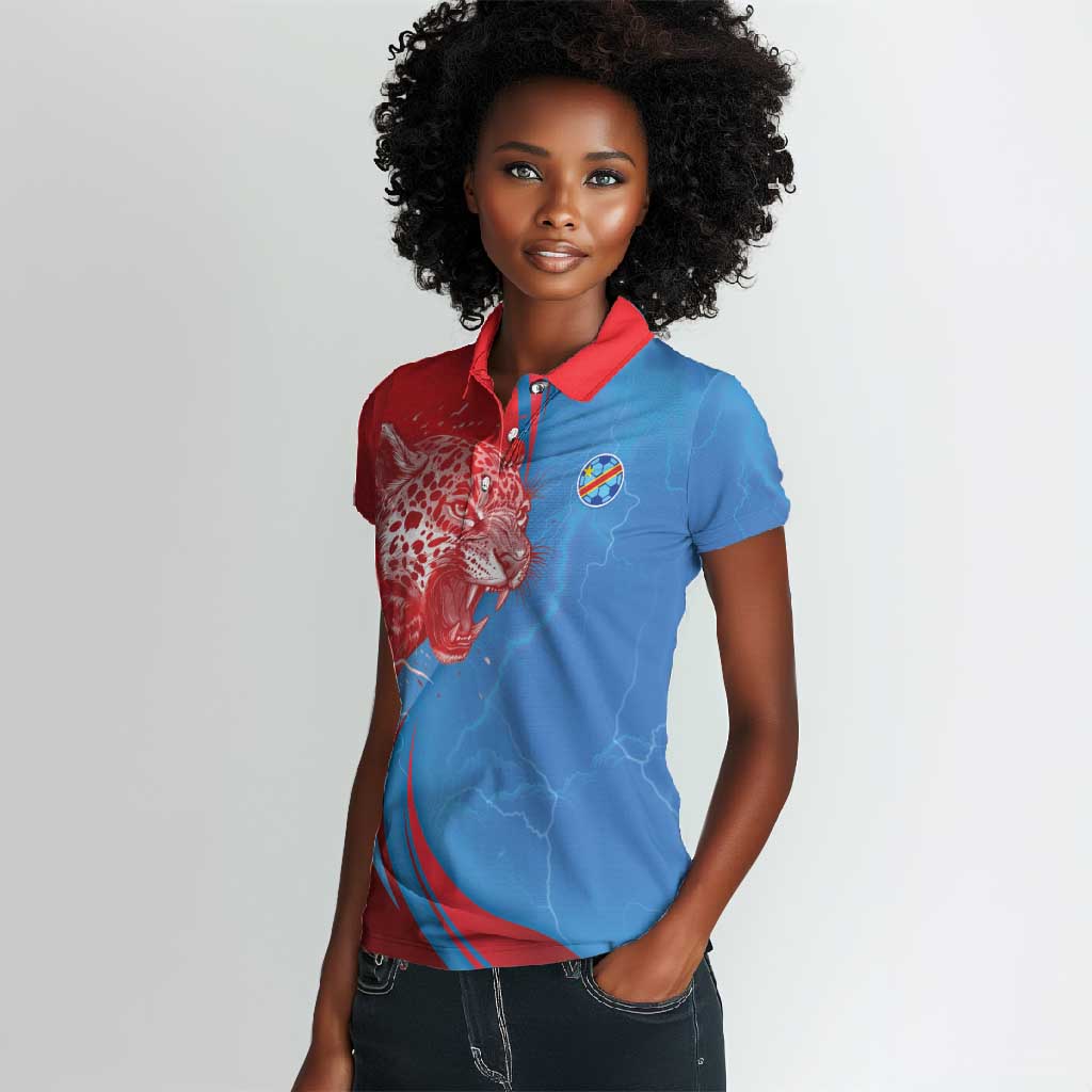 Custom Football 2026 DR Congo Leopards Women Polo Shirt Lightning Style