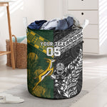 Custom Rugby New Zealand South Africa Laundry Basket Maori Tiki Springboks Together