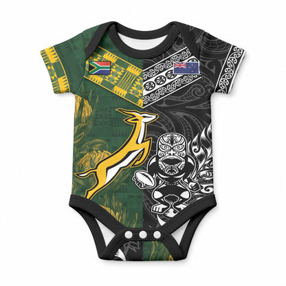 Custom Rugby New Zealand South Africa Baby Onesie Maori Tiki Springboks Together
