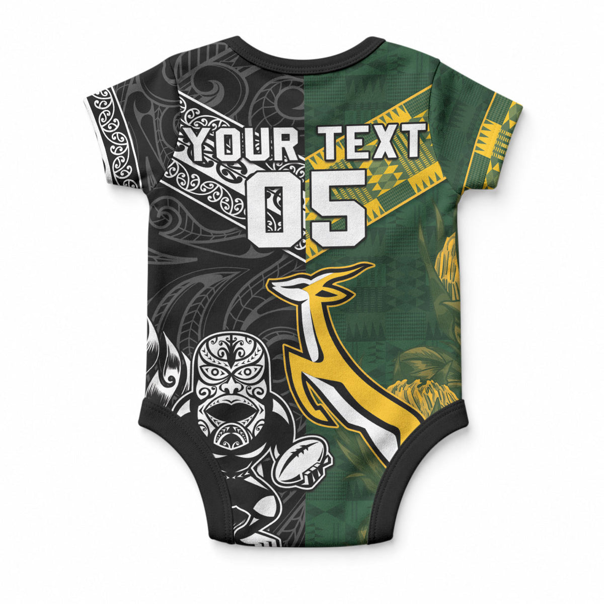 Custom Rugby New Zealand South Africa Baby Onesie Maori Tiki Springboks Together