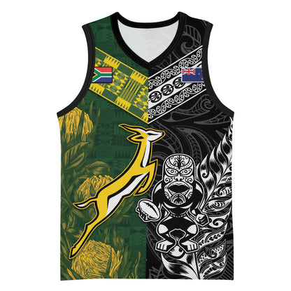 Custom Rugby New Zealand South Africa Basketball Jersey Maori Tiki Springboks Together