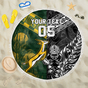 Custom Rugby New Zealand South Africa Beach Blanket Maori Tiki Springboks Together