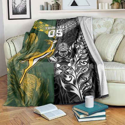 Custom Rugby New Zealand South Africa Blanket Maori Tiki Springboks Together