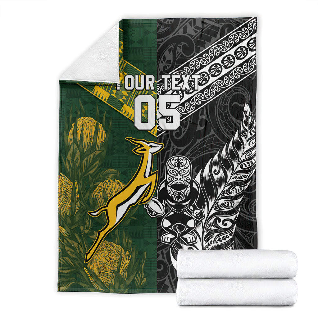 Custom Rugby New Zealand South Africa Blanket Maori Tiki Springboks Together