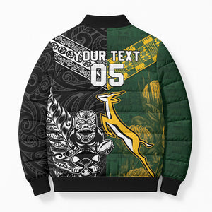 Custom Rugby New Zealand South Africa Bomber Puffer Jacket Maori Tiki Springboks Together