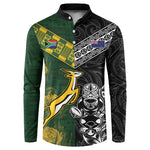Custom Rugby New Zealand South Africa Button Sweatshirt Maori Tiki Springboks Together
