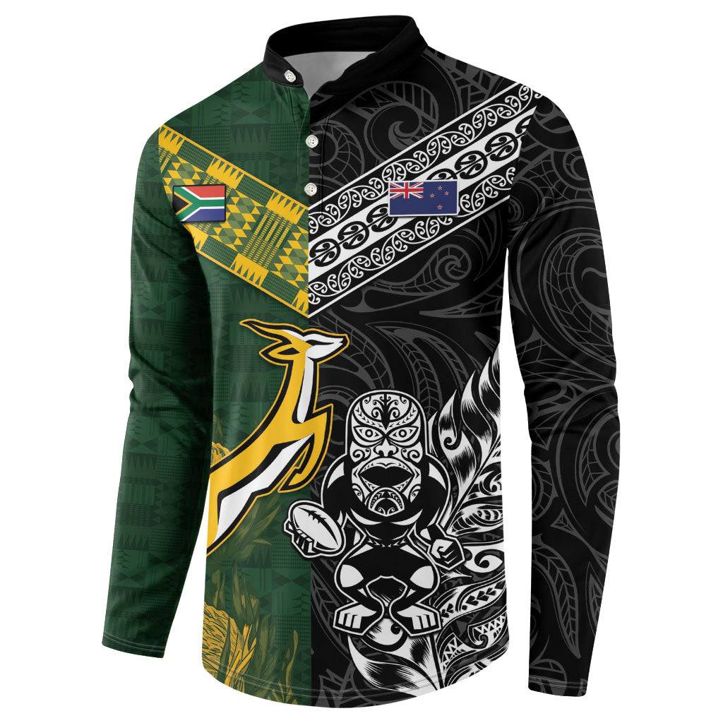 Custom Rugby New Zealand South Africa Button Sweatshirt Maori Tiki Springboks Together
