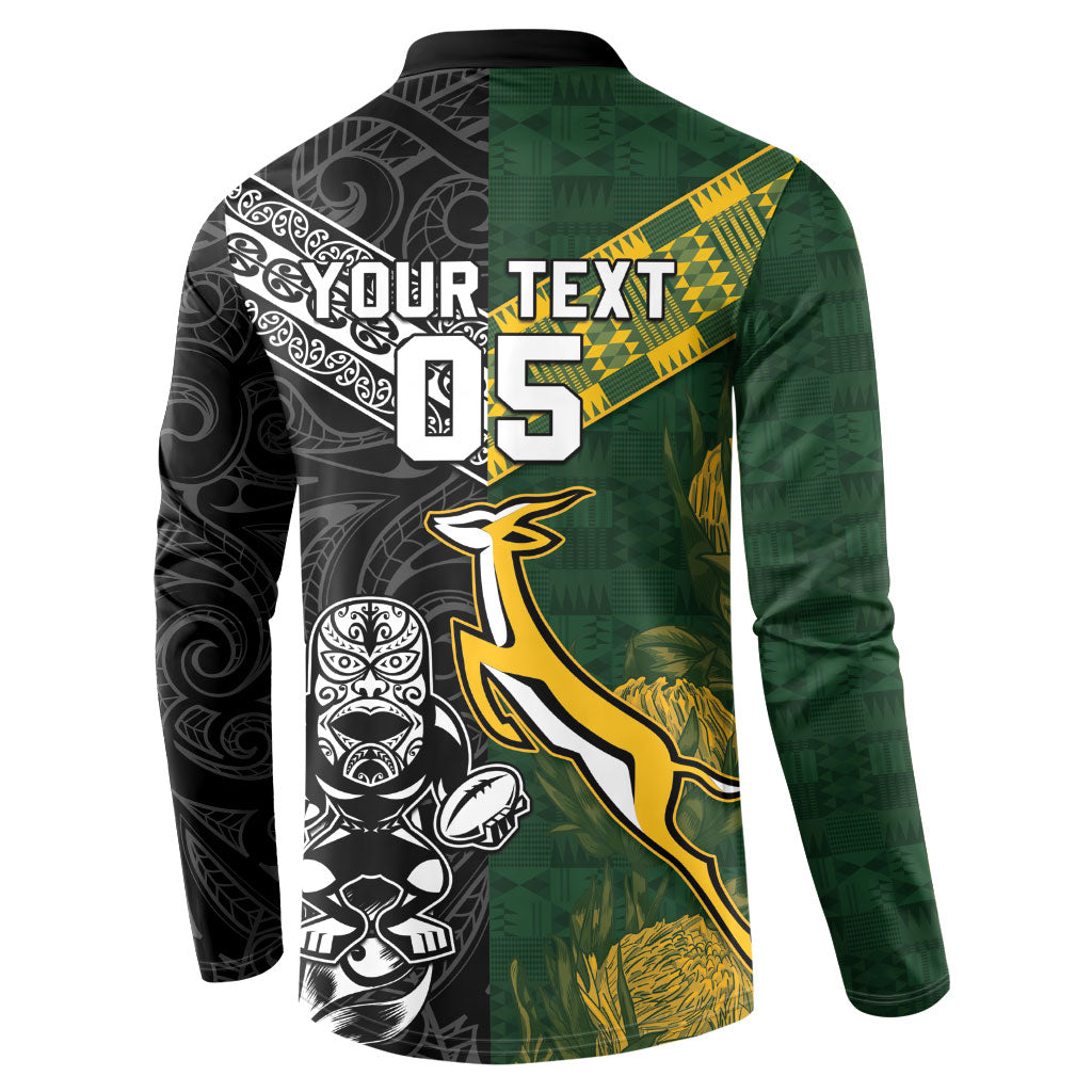 Custom Rugby New Zealand South Africa Button Sweatshirt Maori Tiki Springboks Together