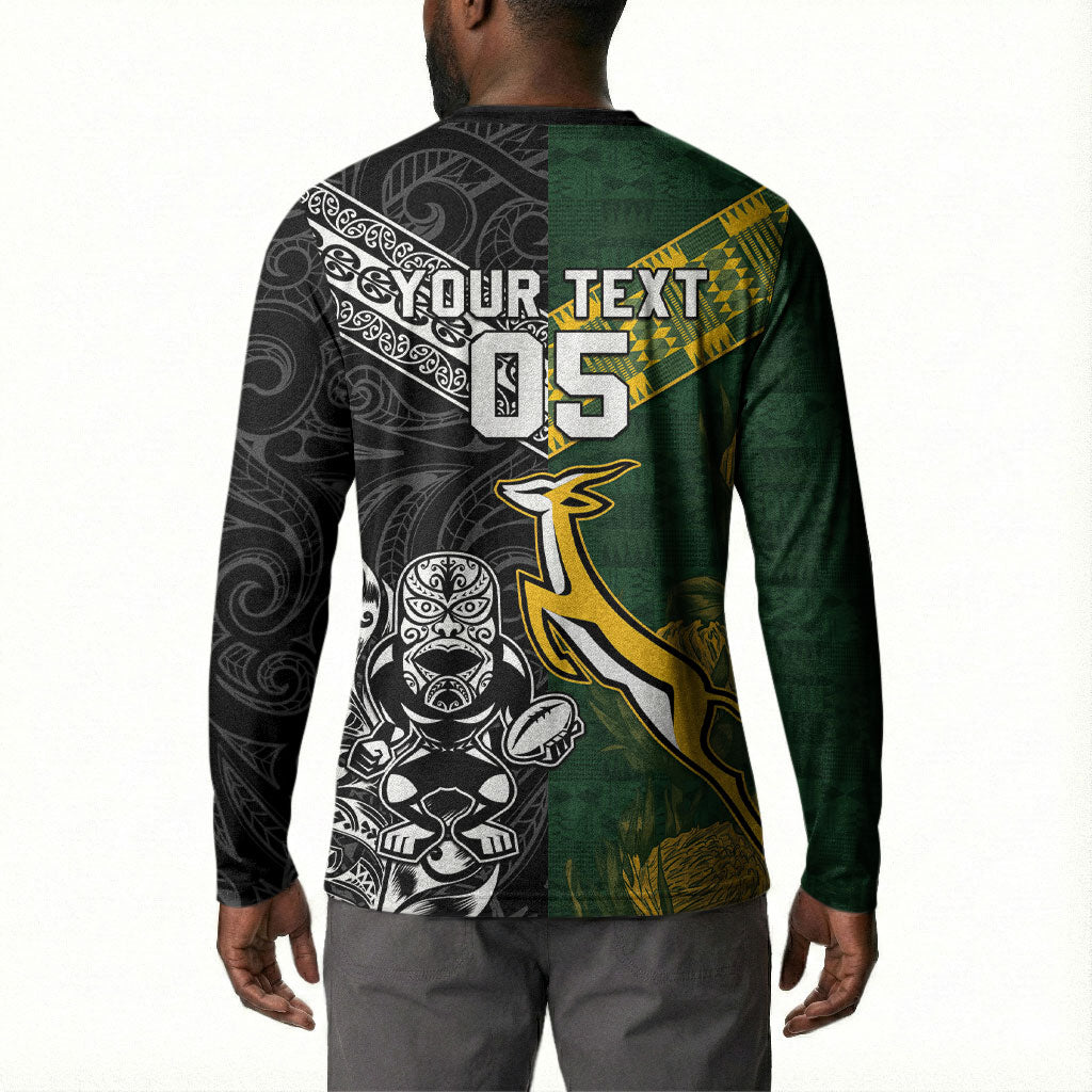 Custom Rugby New Zealand South Africa Button Sweatshirt Maori Tiki Springboks Together