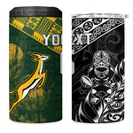 Custom Rugby New Zealand South Africa 4 in 1 Can Cooler Tumbler Maori Tiki Springboks Together