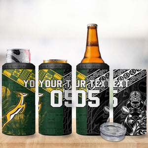 Custom Rugby New Zealand South Africa 4 in 1 Can Cooler Tumbler Maori Tiki Springboks Together