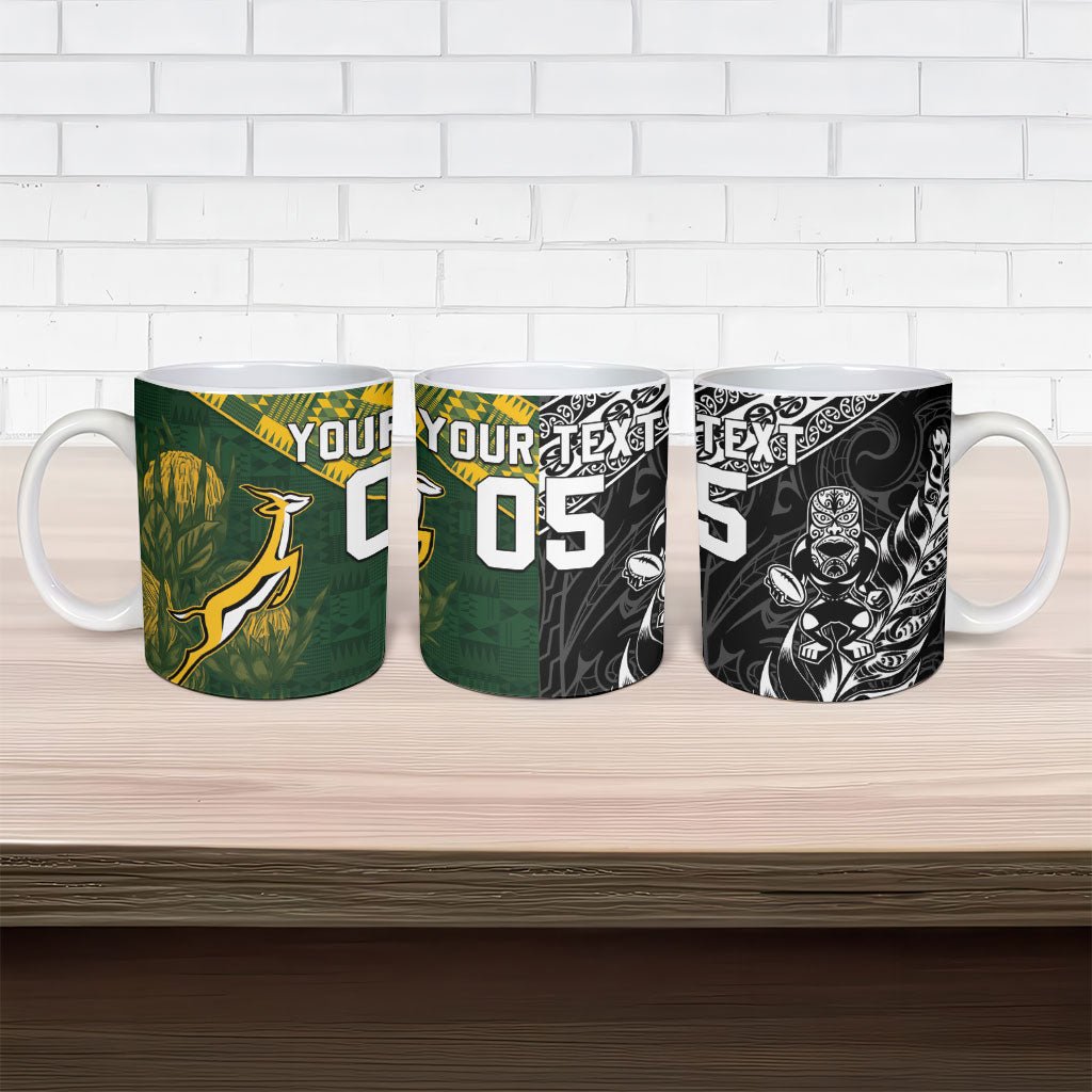 Custom Rugby New Zealand South Africa Ceramic Mug Maori Tiki Springboks Together