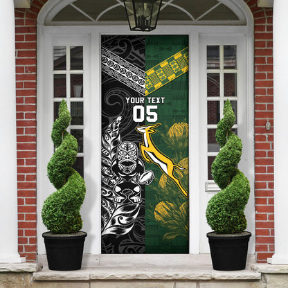 Custom Rugby New Zealand South Africa Door Cover Maori Tiki Springboks Together
