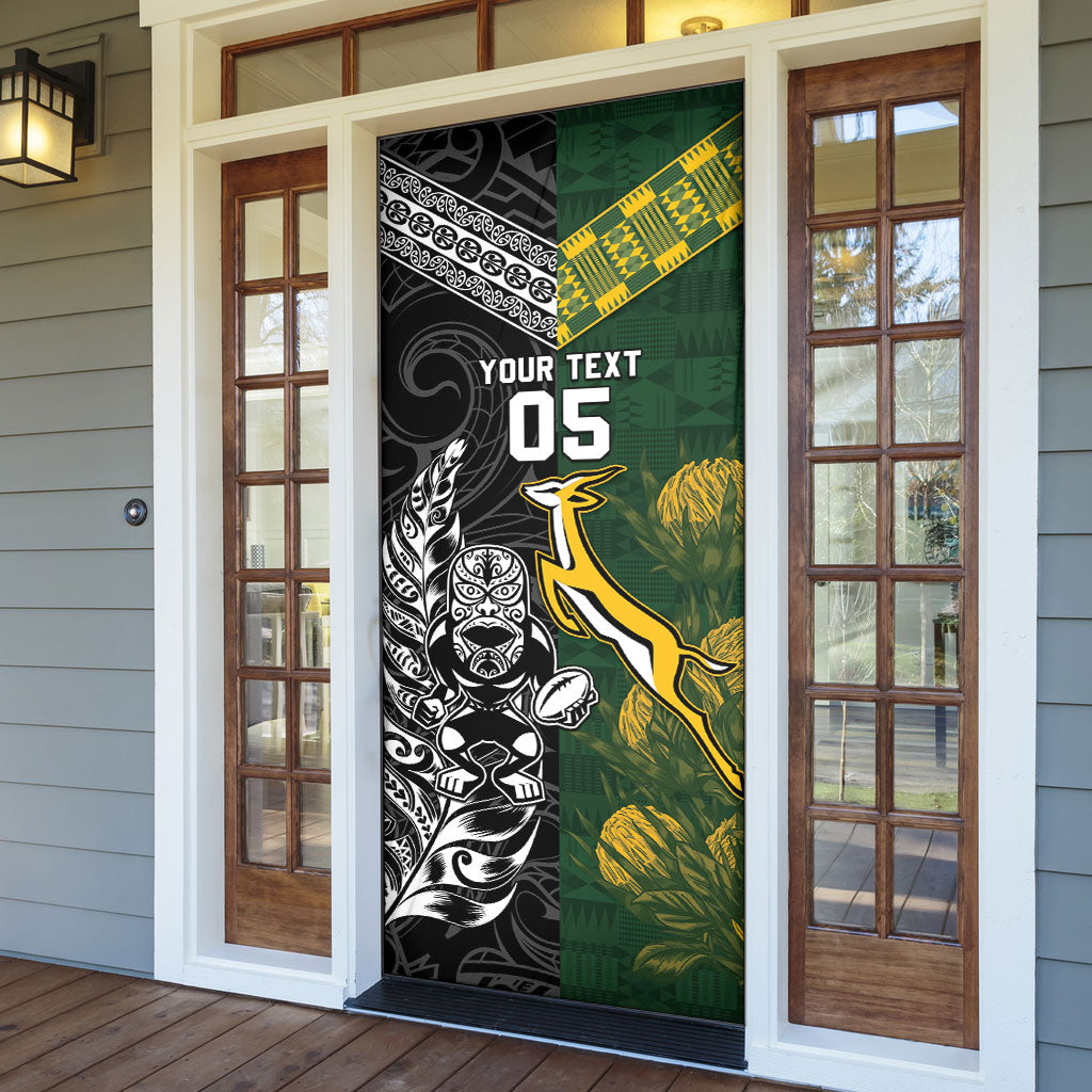 Custom Rugby New Zealand South Africa Door Cover Maori Tiki Springboks Together