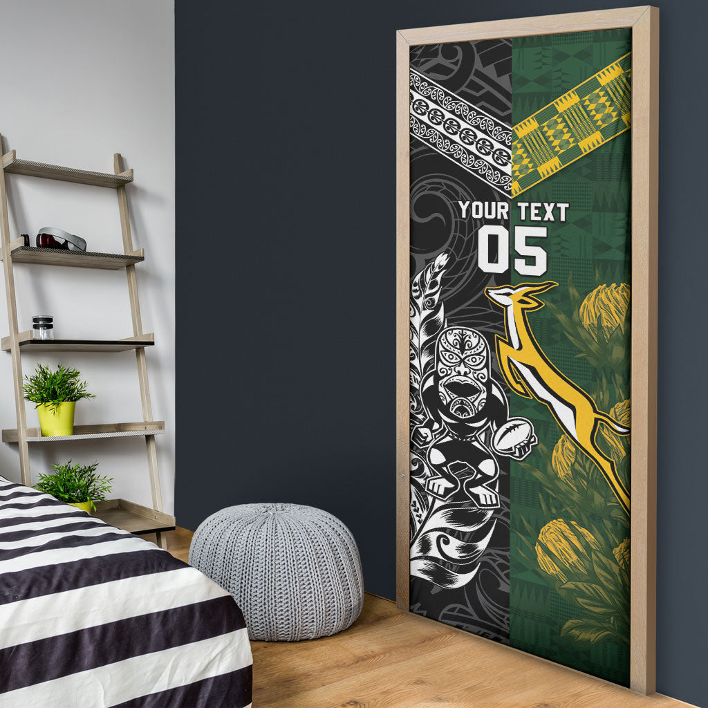 Custom Rugby New Zealand South Africa Door Cover Maori Tiki Springboks Together
