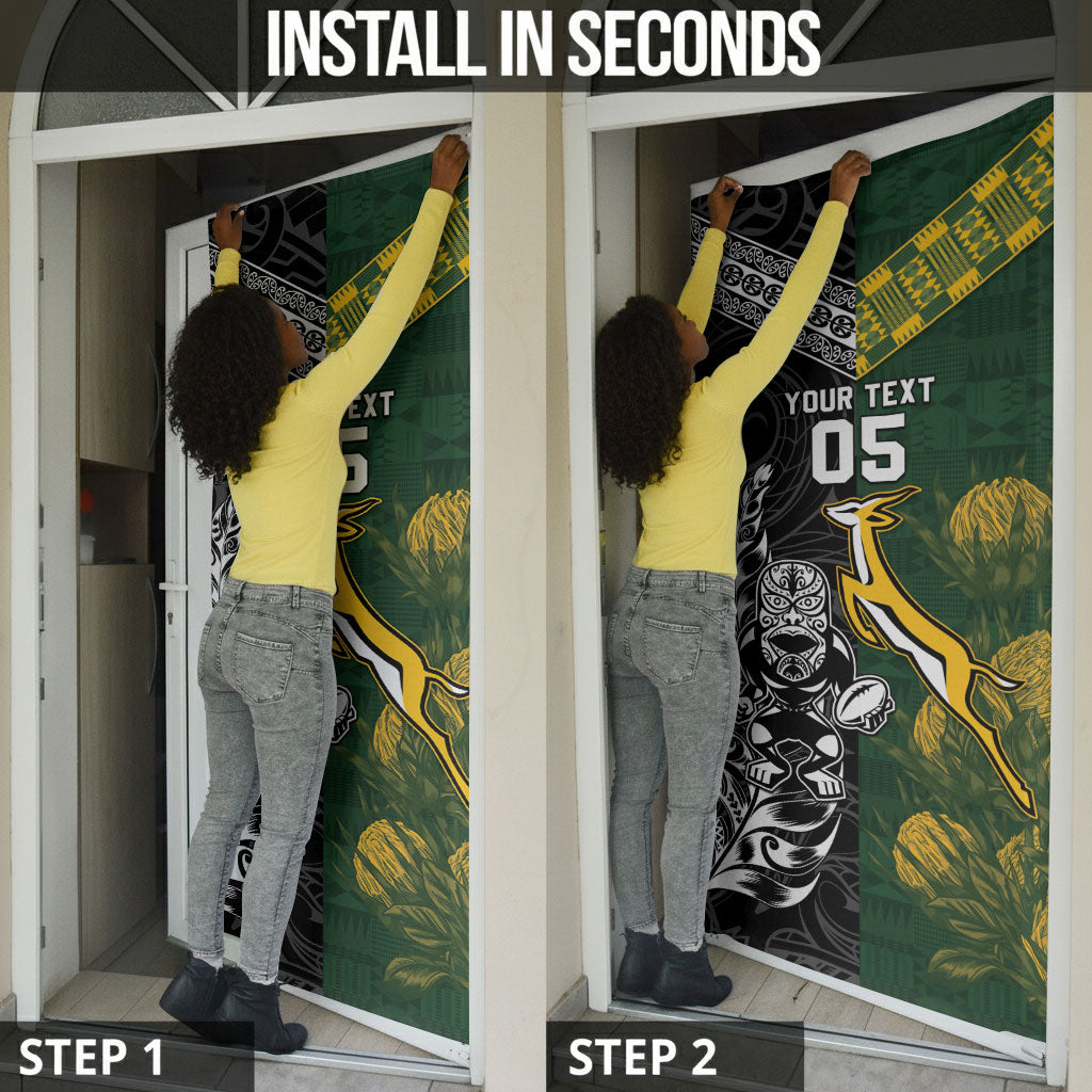 Custom Rugby New Zealand South Africa Door Cover Maori Tiki Springboks Together