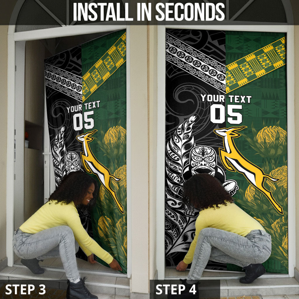 Custom Rugby New Zealand South Africa Door Cover Maori Tiki Springboks Together