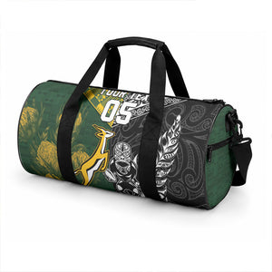 Custom Rugby New Zealand South Africa Duffle Bag Maori Tiki Springboks Together