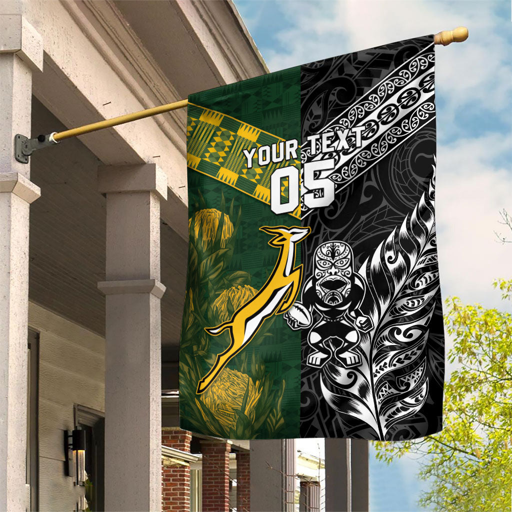 Custom Rugby New Zealand South Africa Garden Flag Maori Tiki Springboks Together