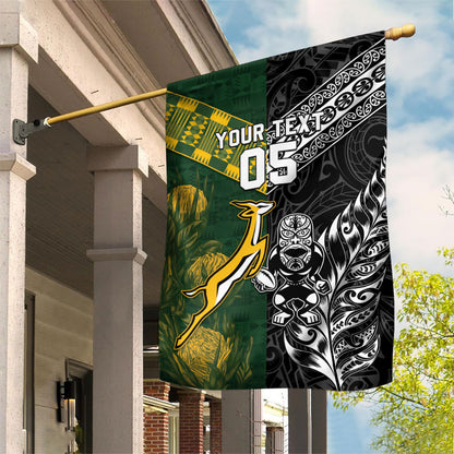 Custom Rugby New Zealand South Africa Garden Flag Maori Tiki Springboks Together