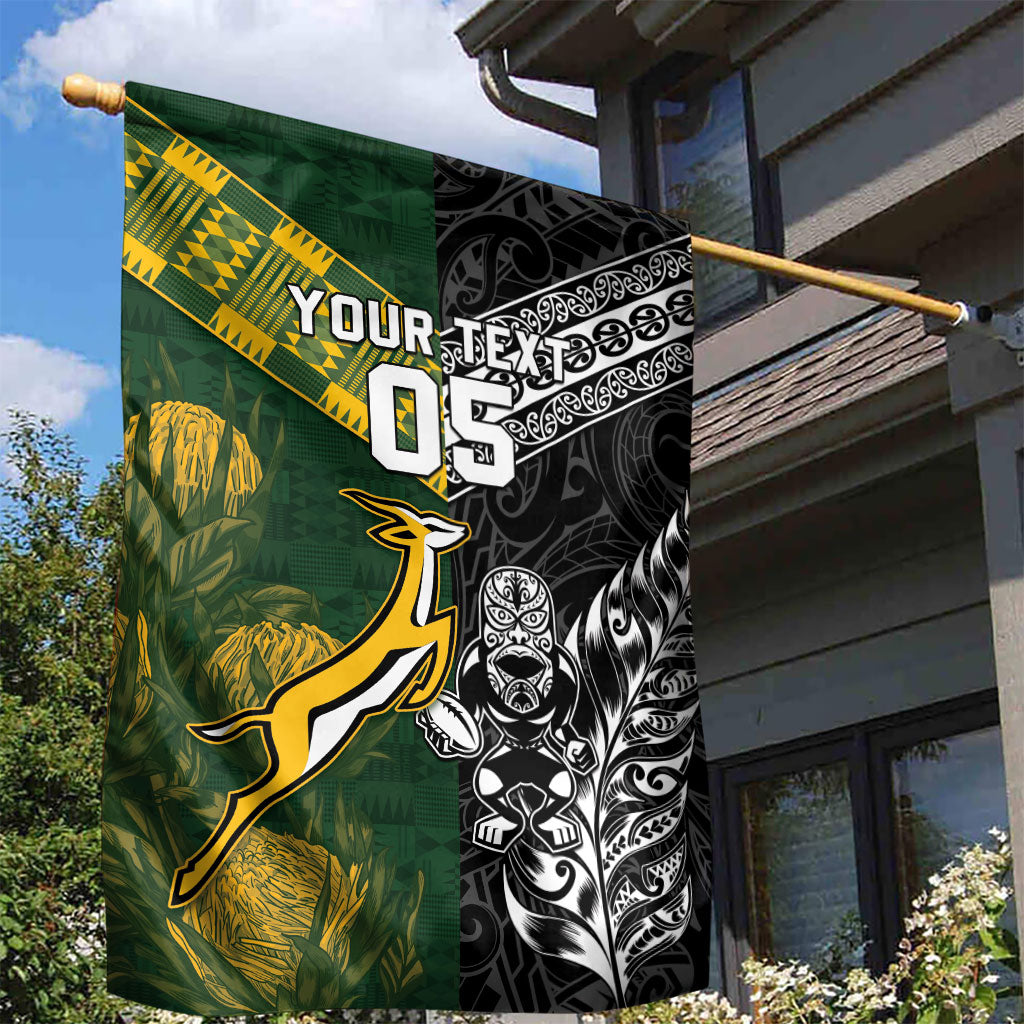 Custom Rugby New Zealand South Africa Garden Flag Maori Tiki Springboks Together