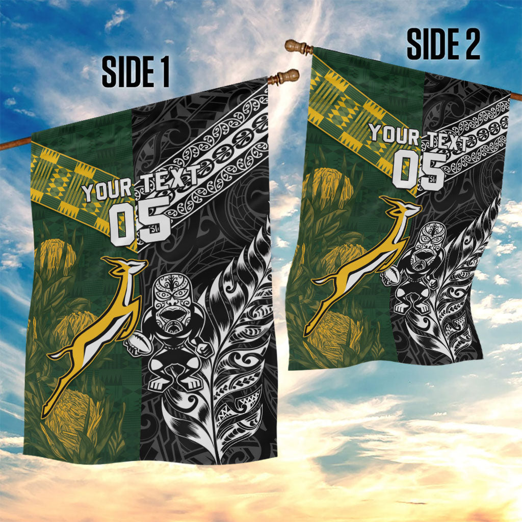Custom Rugby New Zealand South Africa Garden Flag Maori Tiki Springboks Together