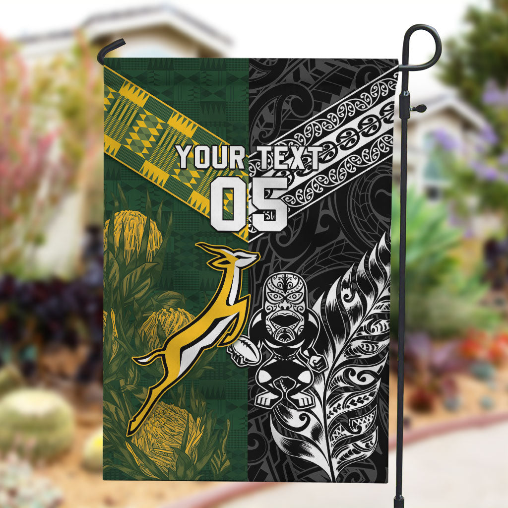Custom Rugby New Zealand South Africa Garden Flag Maori Tiki Springboks Together