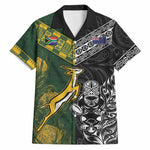 Custom Rugby New Zealand South Africa Hawaiian Shirt Maori Tiki Springboks Together