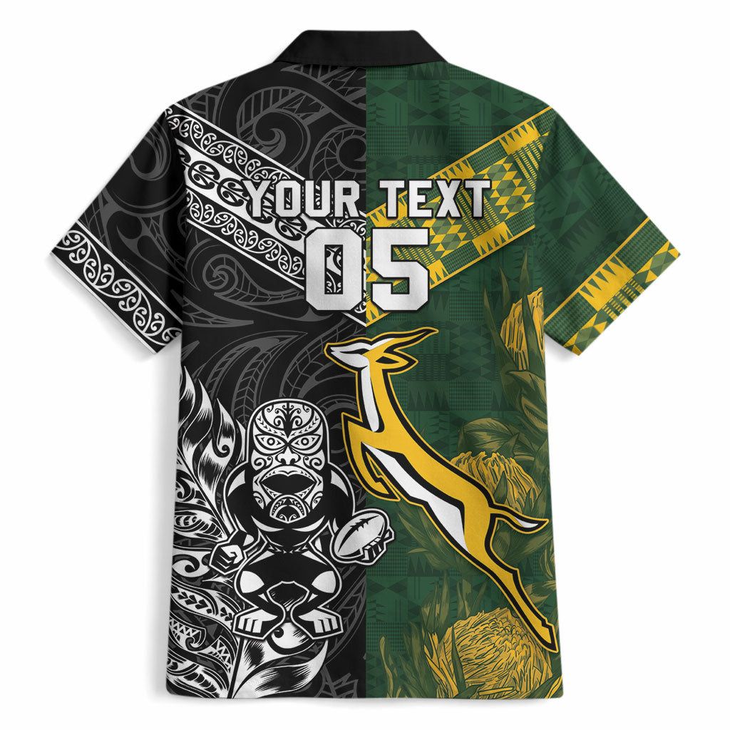 Custom Rugby New Zealand South Africa Hawaiian Shirt Maori Tiki Springboks Together